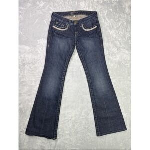 BEBE Women's Bedazzled Logo Wide Leg Blue Jeans Size 28 Y2K